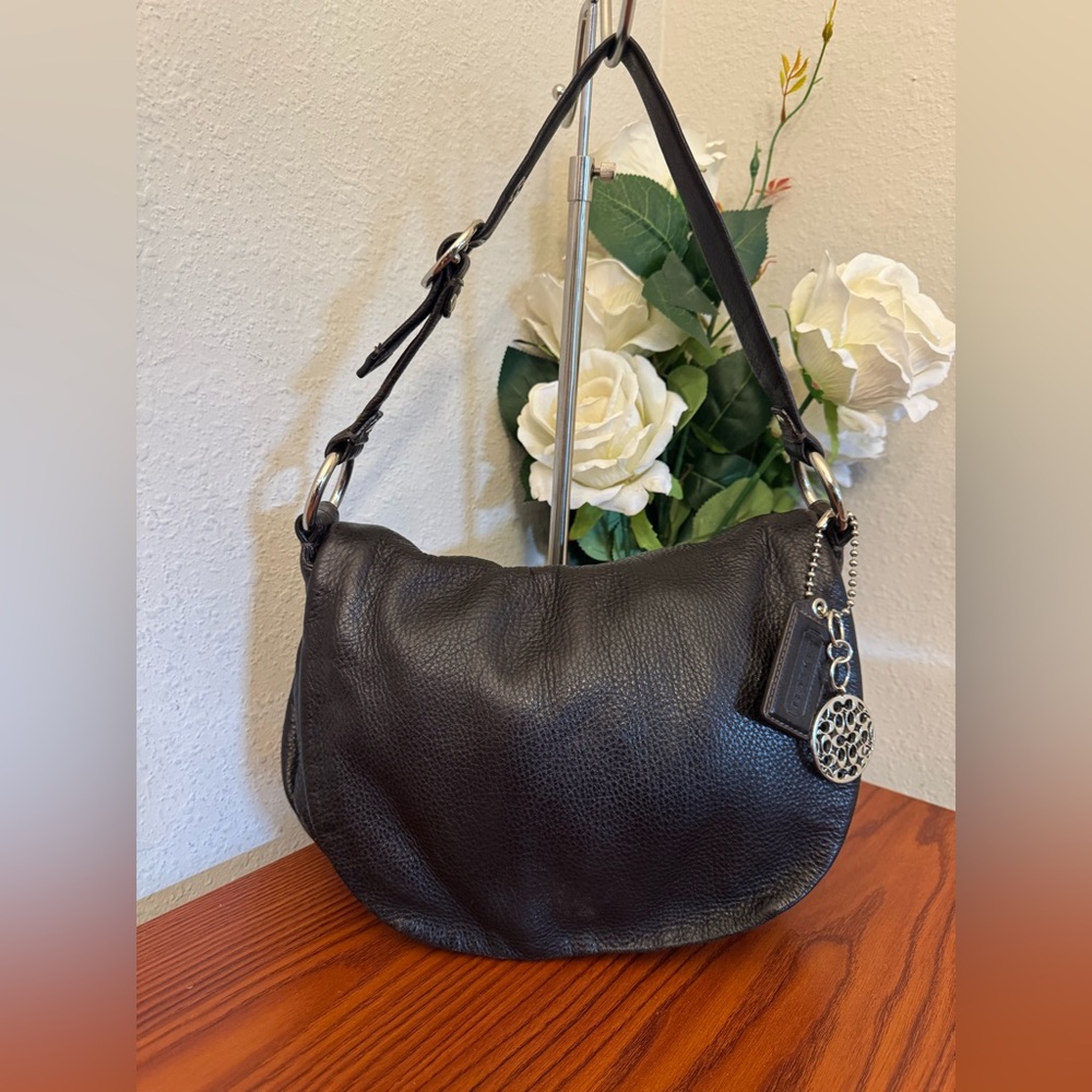 Coach Black Leather Shoulder Bag with Silver Hardware